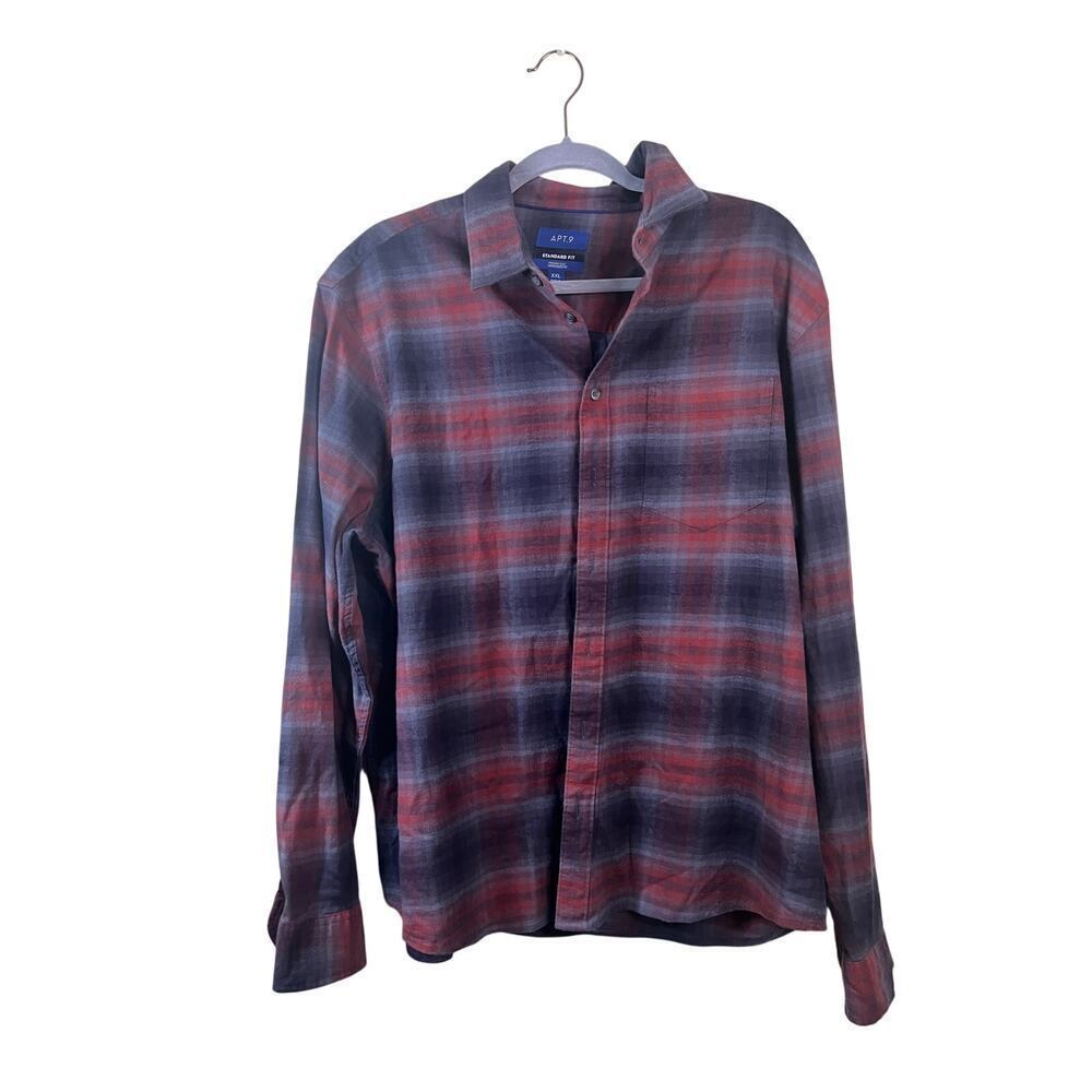 Apt 9 Mens Red and Blue Plaid Button Down Standard Fit XXL